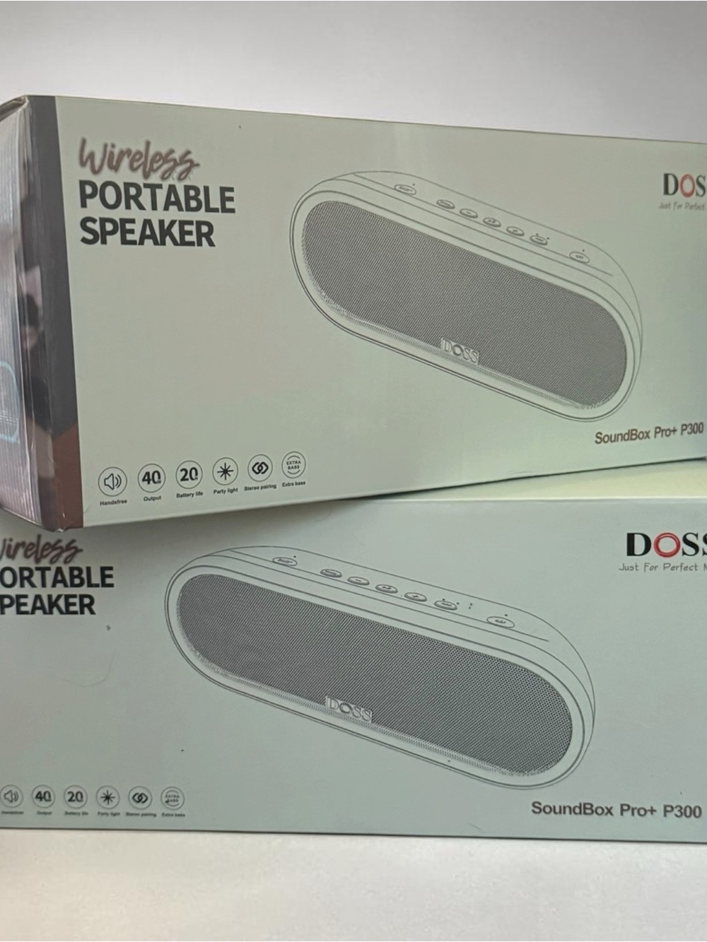 Two brand new DOSS SOUNDBOX PRO+P300 wireless portable speakers PINK linkable